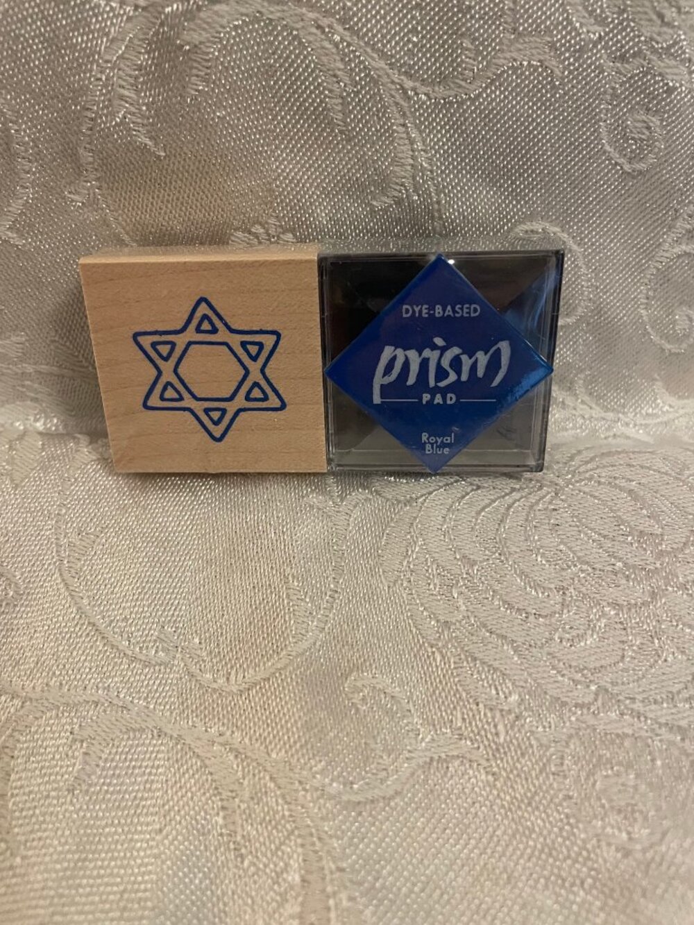 1996 Jewish Star Stamp with Wood Top and Royal Blue Ink Pad Set.  New